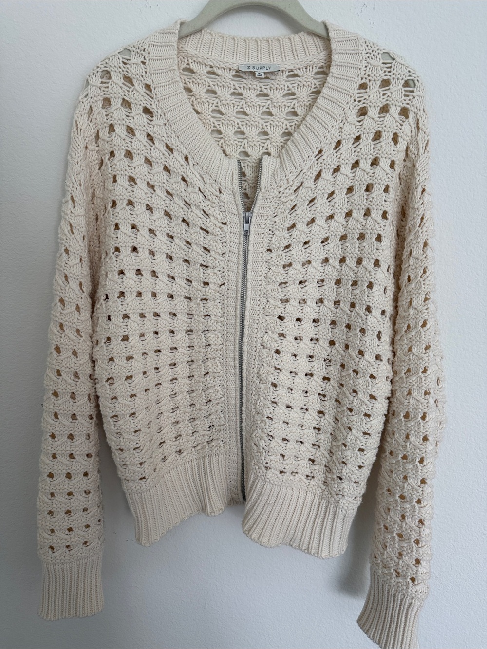 Z Supply Open-Knit Zip Cardigan - Cream